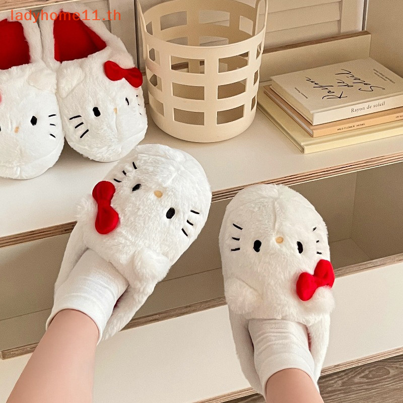 Onelady รองเท้าแตะ บุกํามะหยี่ขนนิ่ม ลายคิตตี้น่ารัก เหมาะกับฤดูใบไม้ร่วง ฤดูหนาว สําหรับผู้ใหญ่ ห้องนอน คริสต์มาส