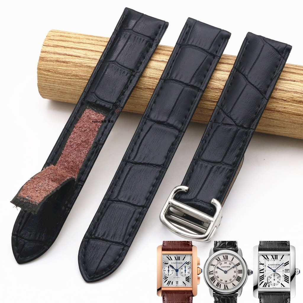 สายนาฬิกาข้อมือ หนังวัวแท้ สองชั้น สีดํา สําหรับ Cartier Tank London Watch Strap 25 มม. 26 มม. 20 มม