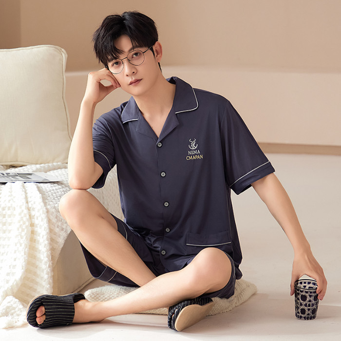ชุดนอนแขนสั้น ผ้าฝ้าย แบบบาง ทรงหลวม ขนาดใหญ่ แฟชั่นฤดูร้อน สําหรับผู้ชาย ไซซ์ L - 3XL