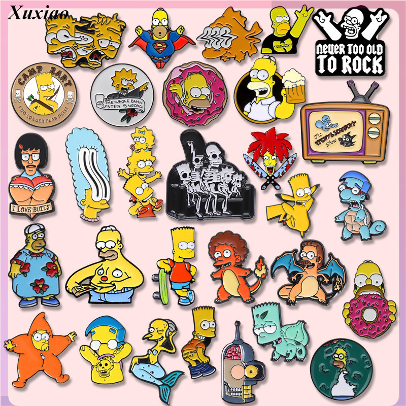 เข็มกลัด รูปการ์ตูน The Simpsons Enamel Pins Funny Bart Simpson Lisa Homer TV Show 40 แบบ สร้างสรรค์ ของขวัญสําหรับแฟนคลับ