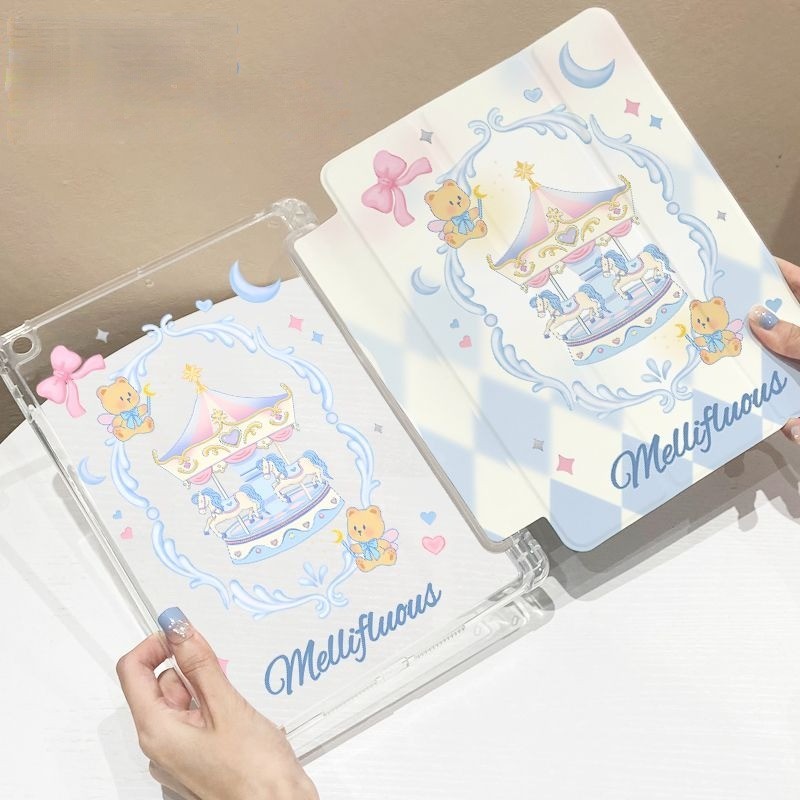 สําหรับ iPad Air5 Air4 gen10 Gen9 Gen8 Gen7 Anti drop การ์ตูน carousel iPad gen6 gen5 2021 Pro11 แท็บเล็ต Protector