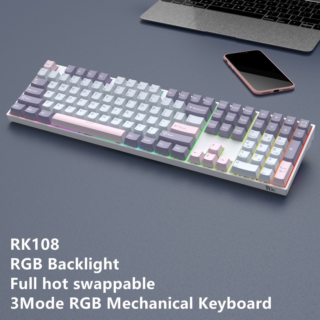 RK108 Keyboard Mechanical RGB Bluetooth 3-mode 2.4G Wireless 100% Full Keyboard DIY Custom 108keys with Numberpad
