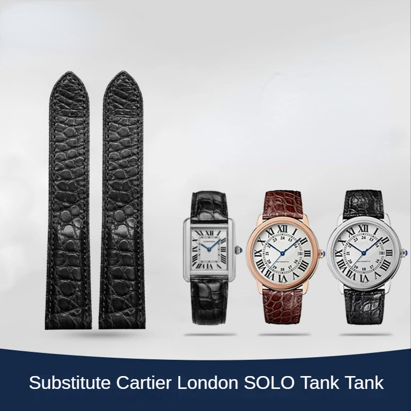 สายนาฬิกาข้อมือหนังจระเข้ สําหรับ Cartier Tank Solo London Series Polar W5200004 W.6701011 สายนาฬิกาข้อมือ แบบนิ่ม ขนาด 16 มม. 17 มม. 18 มม. 20 มม. 22 มม. 23 มม. สําหรับผู้ชาย และผู้หญิง
