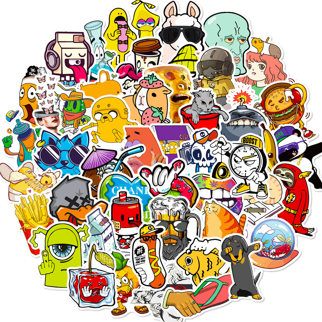 Lanlanstickersworld สติกเกอร์ ลายกราฟฟิตี้ สไตล์ฮิปฮอป กันน้ํา สําหรับตกแต่งหมวกกันน็อค จักรยาน 50 ชิ้น