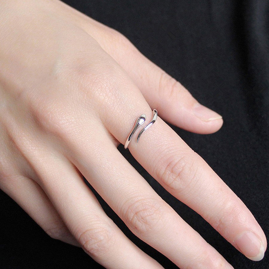 เครื่องประดับ แหวนอัลลอย ชุบเงิน รูปงู แบบเปิด ปรับได้ แฟชั่นสําหรับผู้หญิง