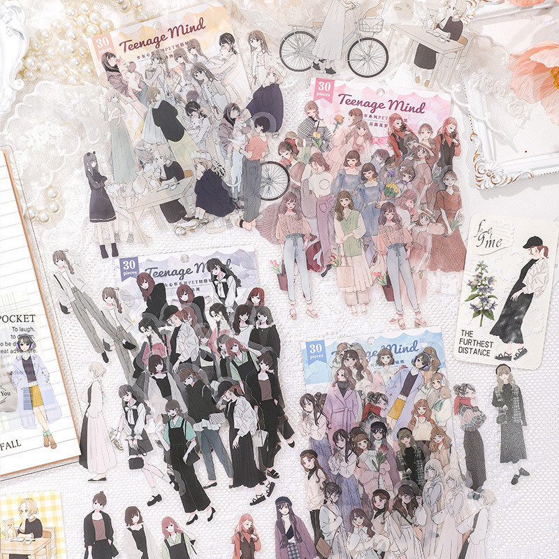 30 ชิ้น/แพ็ค แฟชั่นชีวิตไดอารี่บัญชีมือเครื่องเขียนปฏิทิน ทําเอง สติกเกอร์ตกแต่งสติกเกอร์สร้างสรรค์สําหรับสมุดวารสารวางแผนหัตถกรรมอัลบั้มกรณีโทรศัพท์แล็ป