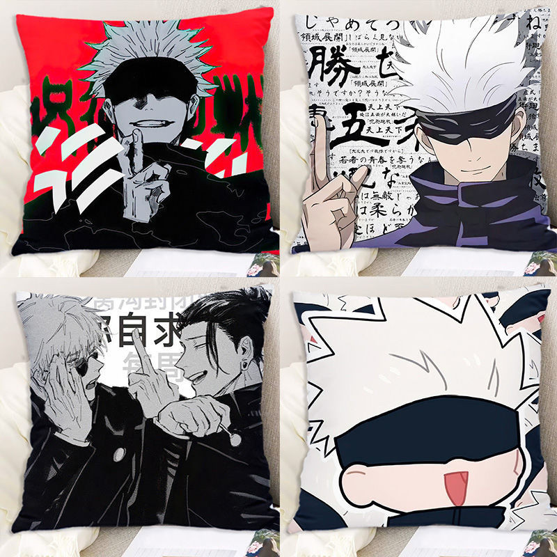 พิมพ์สองด้าน Gojo Satoru Jujutsu Kaisen หมอนโพลีเอสเตอร์การ์ตูนโยนหมอนเบาะรถโซฟาตกแต่งบ้านหมอนสี่เหลี่ยม Bantal
