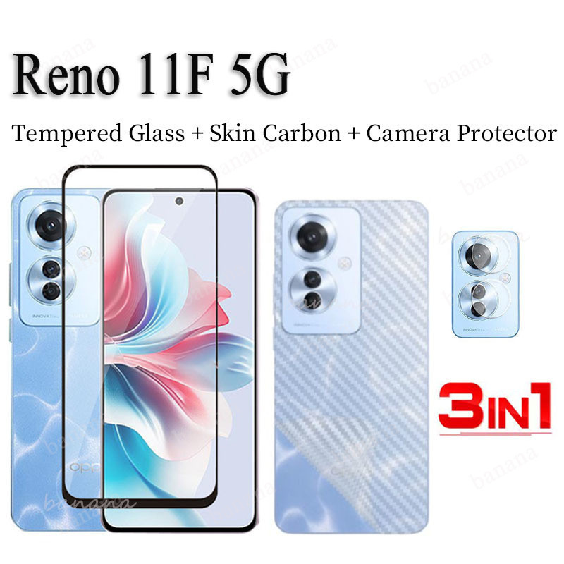 Oppo Reno 11F 5G กระจกนิรภัย สําหรับ Reno11F ป้องกันหน้าจอ กระจกนิรภัย + ฟิล์มเลนส์ + ฟิล์มด้านหลัง