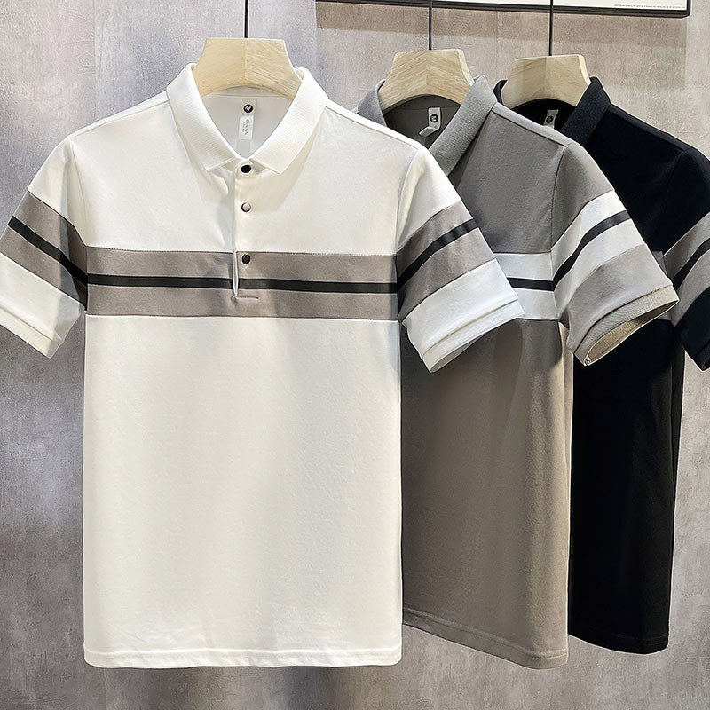 สีดำ สีขาว เสื้อโปโลแขนสั้น ผ้าฝ้าย 100% ลายทาง ระบายอากาศ ทรงหลวม สไตล์เกาหลี คลาสสิก สําหรับผู้ชาย ไซซ์ M - 4XL