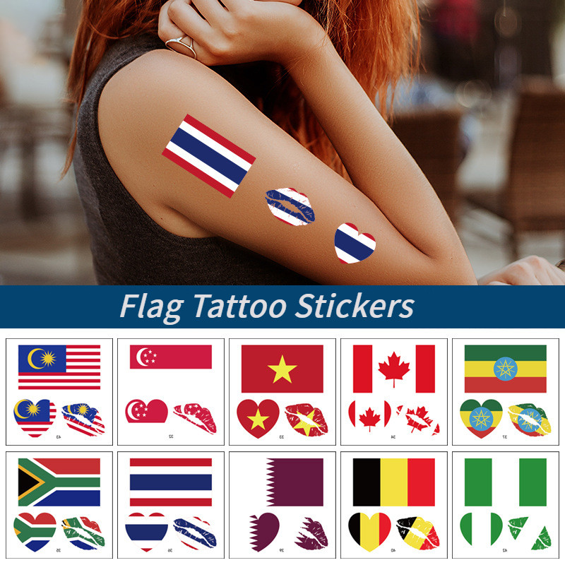 สติกเกอร์รอยสักธงชาติไทย National Day Country Flag Sticker Singapore Malaysia Thailand Tattoo Sticke