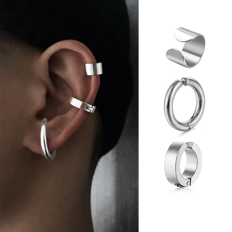 ต่างหูสเตนเลสไทเทเนียม แบบหนีบ ทรงกลม เรียบง่าย สไตล์ฮิปฮอป สําหรับผู้ชาย และผู้หญิง