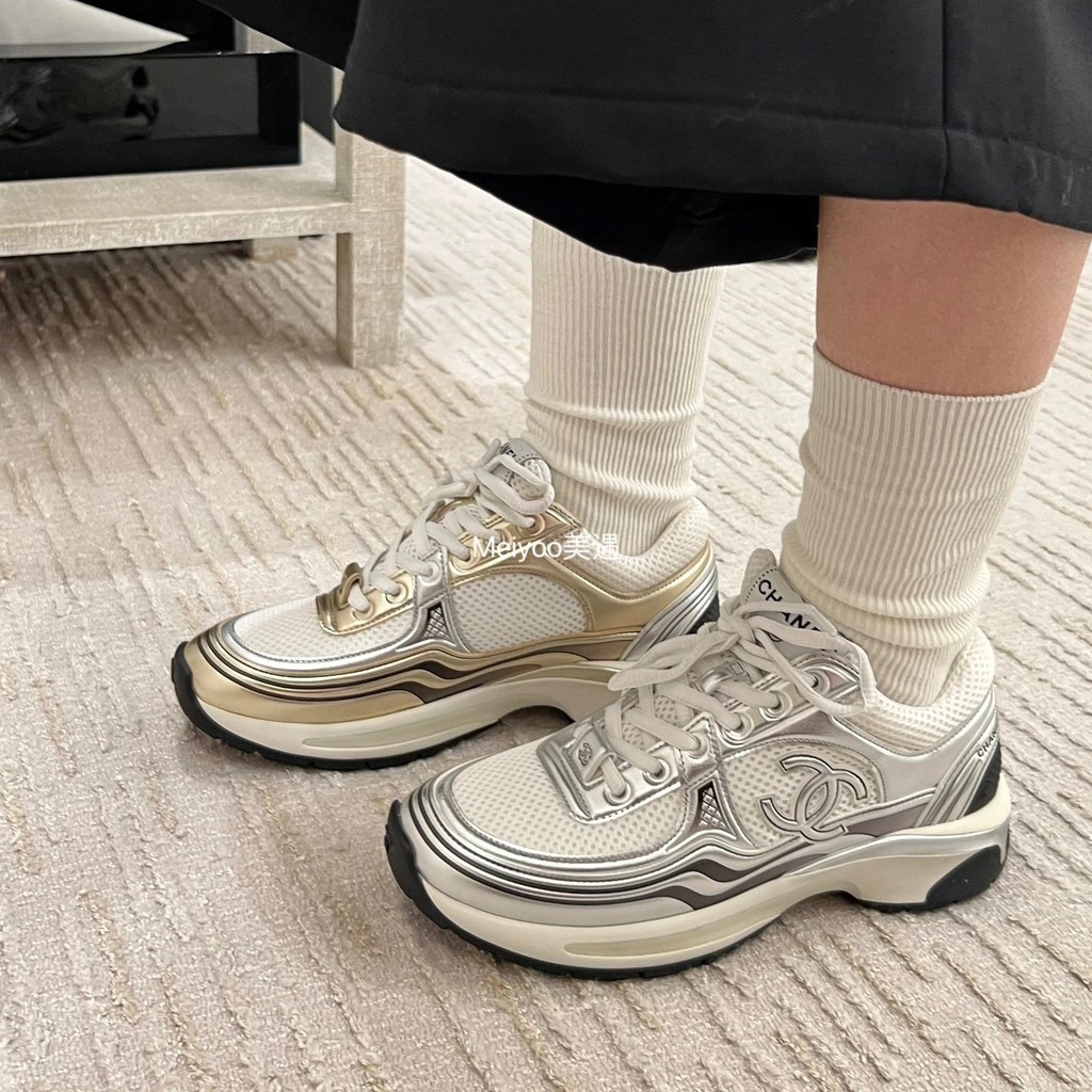 Ch * ANEL Chanel Silver Horn King รองเท้าผ้าใบ รองเท้าวิ่ง แบบนิ่ม ระบายอากาศ กันลื่น เบาพิเศษ แฟชั่นฤดูใบไม้ผลิ 2024