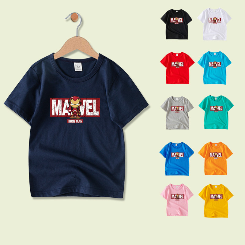 เสื้อยืดเด็กผู้ชาย คอกลม ผ้าฝ้าย 100% พิมพ์ลายการ์ตูน Iron Man สําหรับเด็ก NE009
