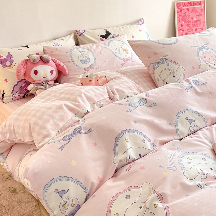 Sweet Kuromi ชุดผ้าปูที่นอน ผ้าฝ้าย 100% 3 in 1 41in 1 สําหรับเตียงเดี่ยว ควีนไซซ์ คิงไซซ์
