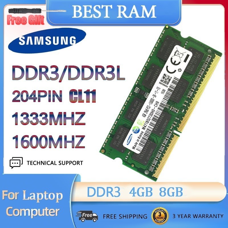 [จัดส่งในพื้นที่ 24 ชั่วโมง] หน่วยความจําโน้ตบุ๊ก Samsung 2GB 4GB 8GB RAM DDR3 DDR3L SODIMM 1600MHz 204Pin 1.35V/1.5V