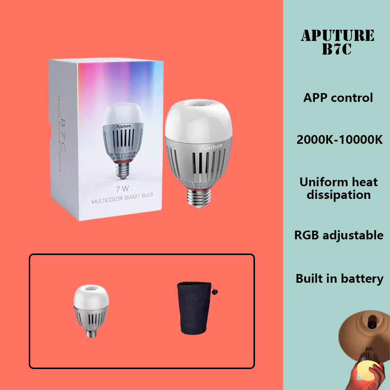 Aputure Accent B7C 7W หลอดไฟ LED 2000K-10000K RGB ปรับได้ ควบคุมผ่านแอป ซอฟท์ไลท์ สําหรับถ่ายภาพ วิดีโอ ไลฟ์สด