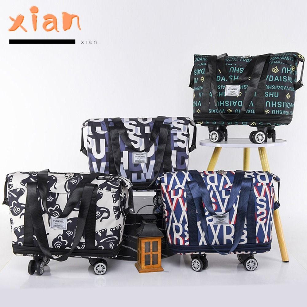 Xianen กระเป๋าสะพายไหล่ กระเป๋าเดินทาง แบบล้อลาก พับได้ ขยายได้ มีหลายช่อง