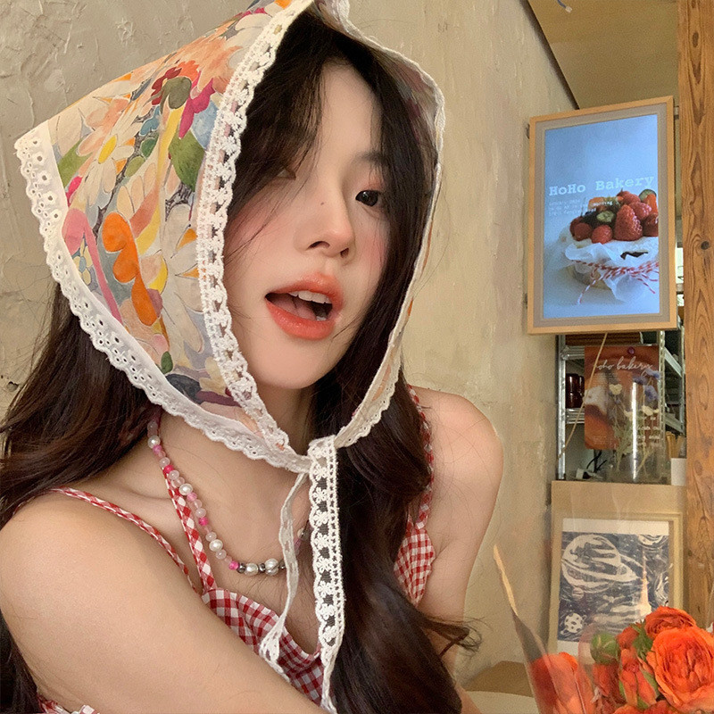 ผ้าพันคอ ทรงสามเหลี่ยม แฟชั่นฤดูร้อน สไตล์เกาหลี สําหรับผู้หญิง