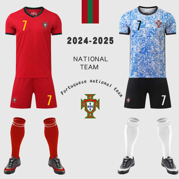 เสื้อบอลแขนยาว เสื้อบอลแมนยู เสื้อทีมชาติโปรตุเกส ฟุตบอลโลก 2022 เหย้าและเยือนเสื้อฟุตบอลโรนัลโด้หมายเลข 7 เสื้อทีมประถมเด็ก