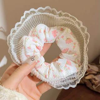 เกาหลีใต้ ใหม่ ลูกไม้ ตรวจสอบ scrunchie ซาลาเปา ผม เชือก บัลเล่ต์ สไตล์ เครื่องประดับผม