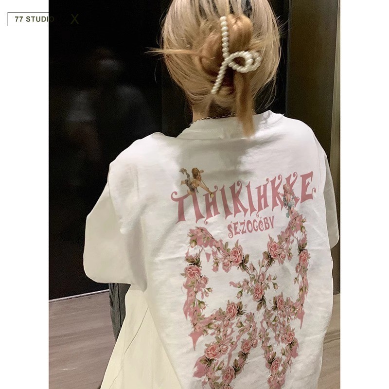 พร้อมส่ง เสื้อโอเวอร์ไซส์ วินเทจ คอกลม เสื้อยืดนักเรียนหลากหลายใช้ได้ในหน้าร้อ เสื้อเชิ้ตลำลอง S-3XL