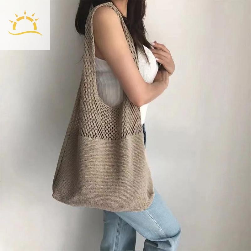 [WI] Summer Beach Party Bag Purses Shopper Sac Satchel Female Vintage Hollowed Out กระเป๋าถักกระเป๋าสะพายสตรี Tote Bag TH