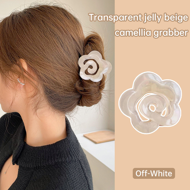 Rubuyou Clear Jelly Camellia Hair Clip เครื่องประดับผมอารมณ์หรูหราคลิปฉลาม