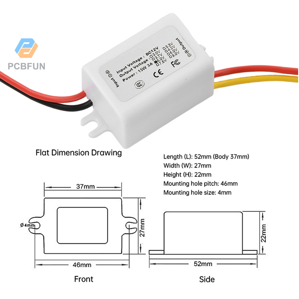 Pcbfun DC 12V เป็น DC 5V 3A Buck แหล่งจ่ายไฟ 15W โมดูล DC-DC Converter