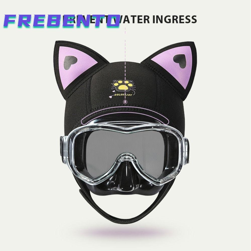 FREBENTO Wetsuit Hood Cap, สายรัดคาง Neoprene Cat Ears Diving Hood, กันน้ําหนาการ์ตูนดําน้ํา