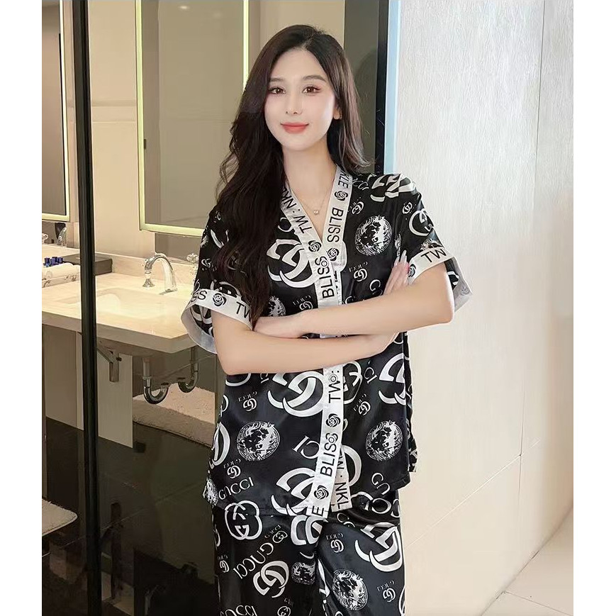 (หลาย) ผู้หญิงคอวีฤดูร้อนผ้าไหมน้ําแข็งแขนสั้นกางเกงคาร์ดิแกนเนียนชุดนอนชุด - รูปที่ 5