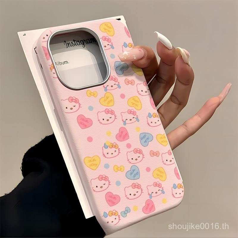 เคสโทรศัพท์ Hello Kitty รูปหัวใจสีสันสดใส พร้อมกรอบสีเงินและเนื้อหนัง กันกระแทก เหมาะสำหรับ iPhone 1