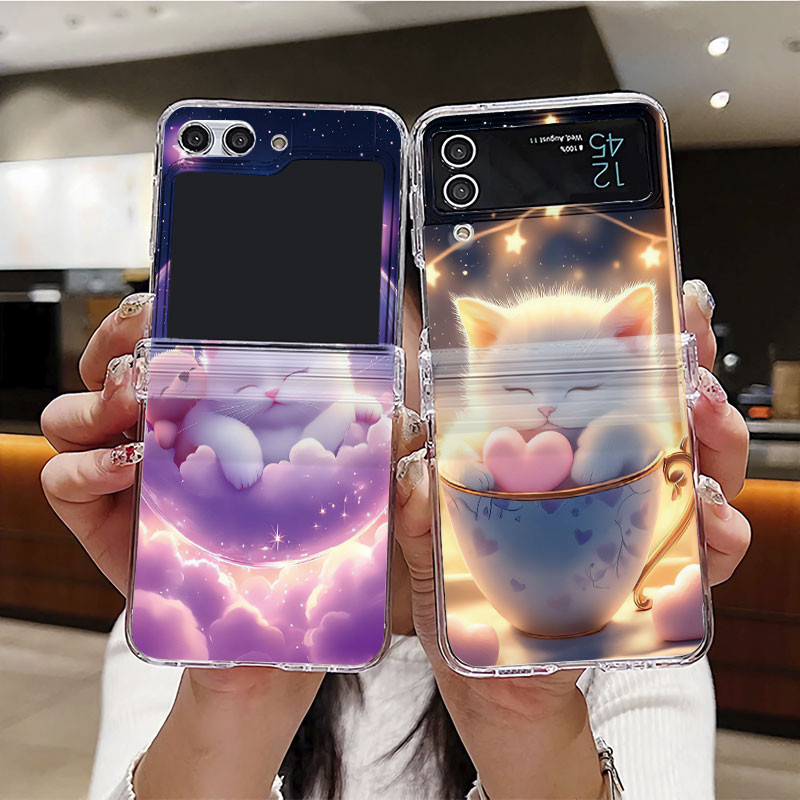 สําหรับ Samsung Galaxy Z Flip 6 5 4 3 5G กรณีโปร่งใสพับ Hard เคสโทรศัพท์สําหรับ Samsung Z Flip3 Flip4 Flip5 Flip6 ฝาครอบกันชน