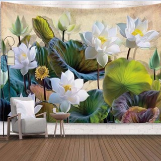 ผ้าพื้นหลังดอกบัวศิลปะระดับสูง ผ้าแขวนเฉพาะสำหรับห้องนอน ผ้า…