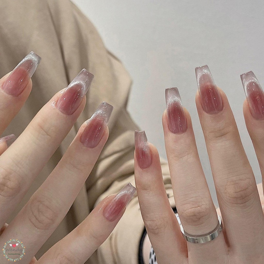 เล็บปลอม สีชมพู ความยาวปานกลาง ใช้ซ้ําได้ พร้อมกาว ปลอดภัย