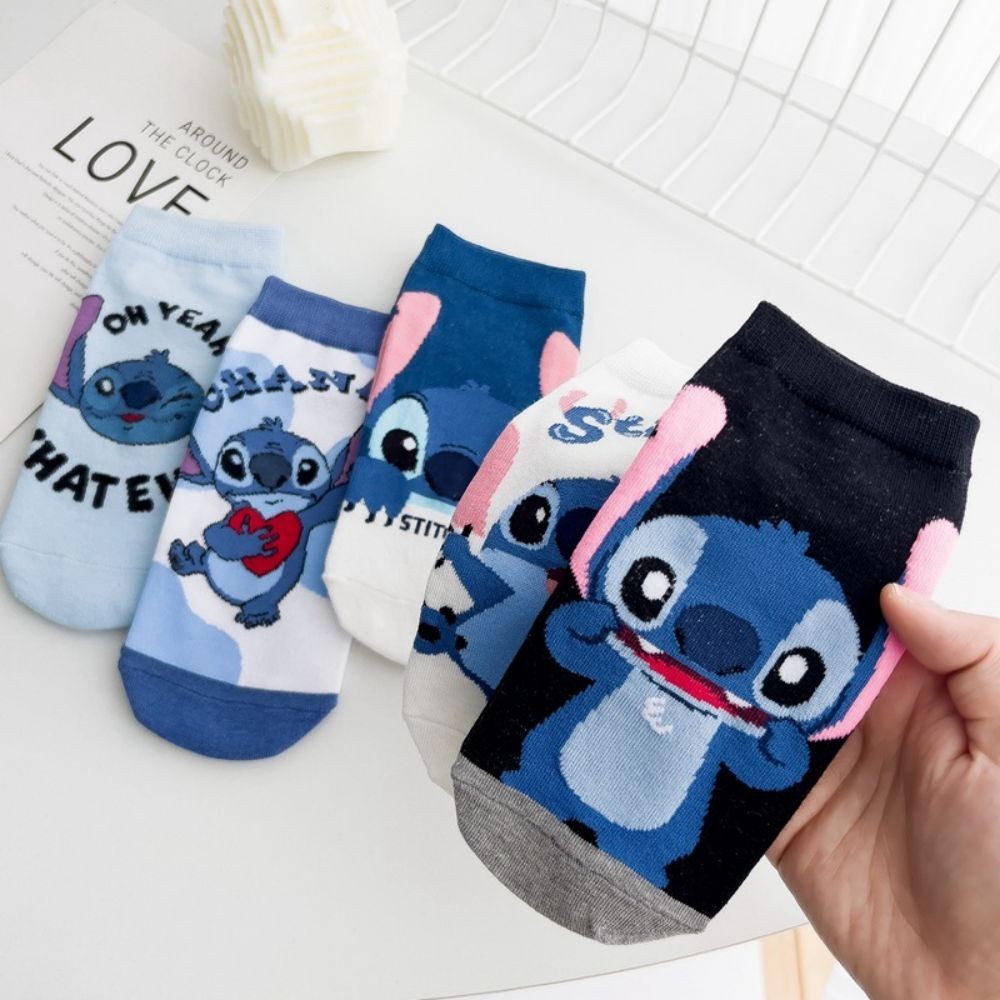 ถุงเท้าผ้าฝ้าย ลายการ์ตูน Stitch ของขวัญวันเกิด สําหรับผู้หญิง เพื่อน วันหยุด 4 1 ชิ้น