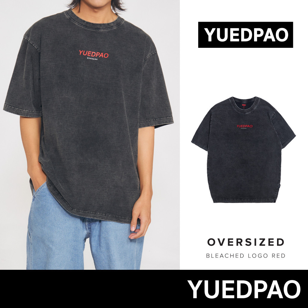 Yuedpao ยอดขาย No.1 รับประกันไม่ย้วย 2 ปี เสื้อยืดเปล่า เสื้อยืด Oversize Bleached logo red