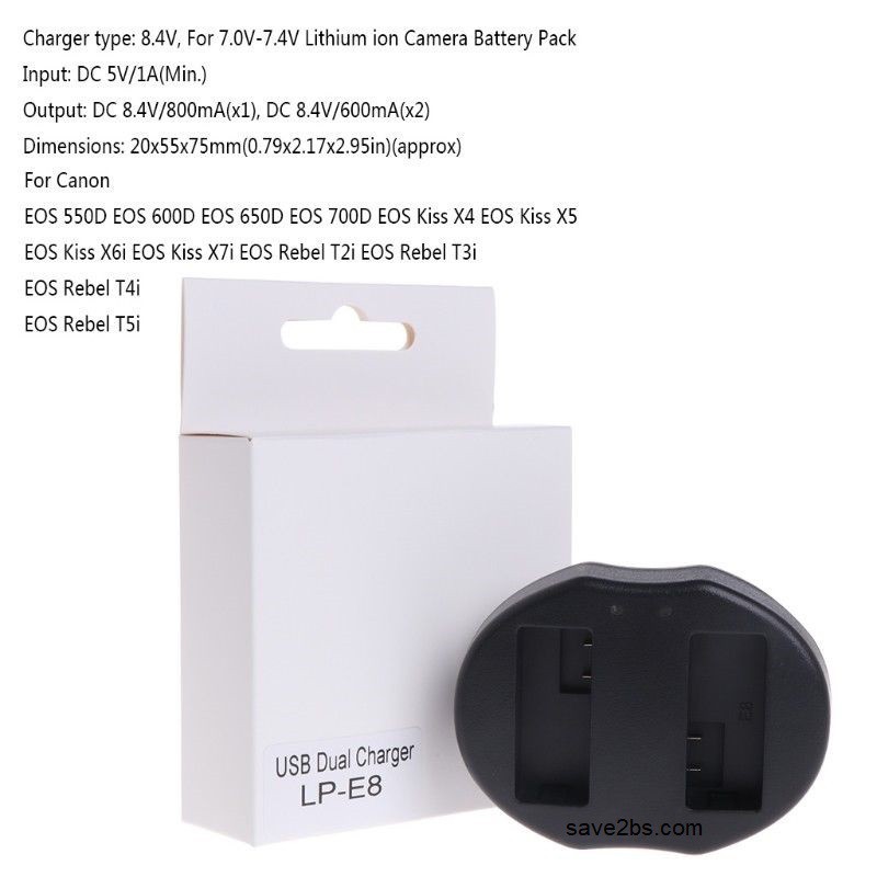 แท่นชาร์จ CHARGER DUAL CANON LP-E8 สำหรับ Canon EOS 550D 600D 650D 700D Kiss X4 X5 X6 Canon EOS Rebe