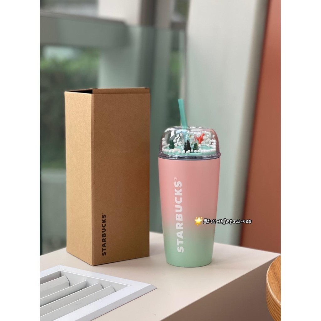 Starbucks แก้วน้ําสเตนเลส ลายหมีขั้วโลกน่ารัก 23 ไล่โทนสีชมพู สีเขียว พร้อมหลอดดูด สําหรับสัตว์เลี้ยง