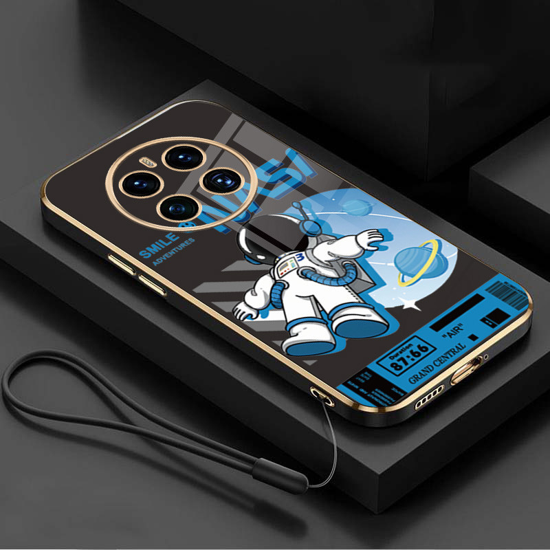 [ฟรีสายคล้อง] Realme 12 Pro+ Plus 5G realme12+ Pro Smile Astronaut nasa Square Phone Case 6D Plating Candy Soft Casing Cover