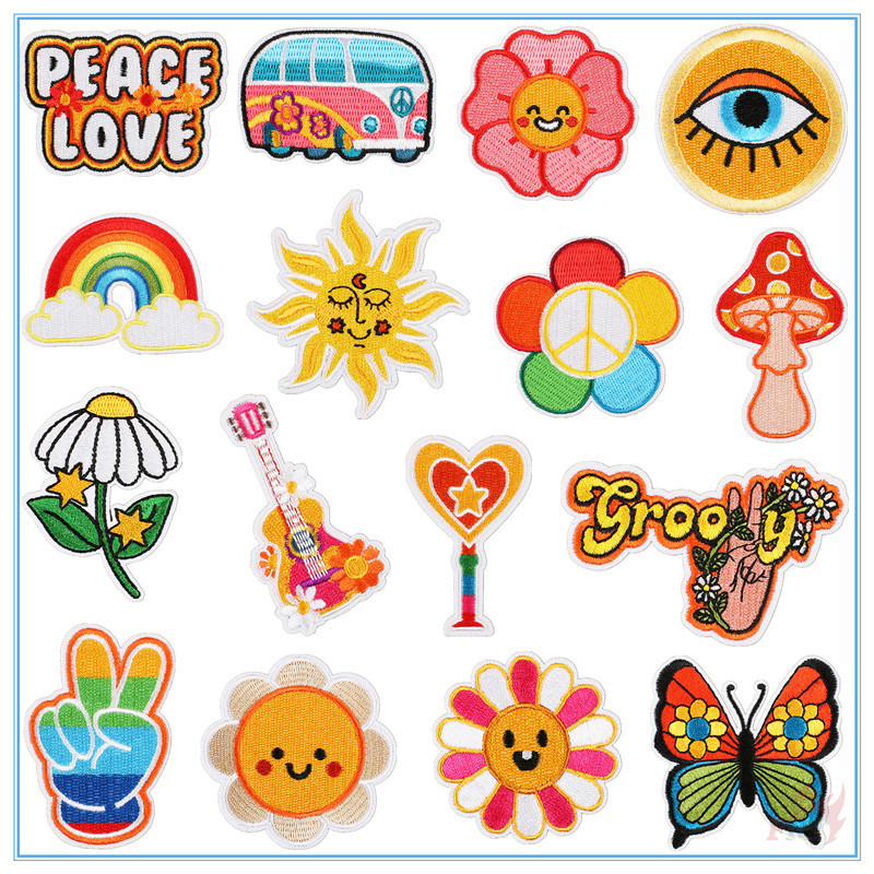 ♚ Vsco – แผ่นแพทช์เหล็ก ลายหน้ายิ้ม ดอกทานตะวัน สายรุ้ง เดซี่ สันติภาพ รถบัส ♚ แผ่นแพทช์รีดติดเสื้อ DIY 1 ชิ้น