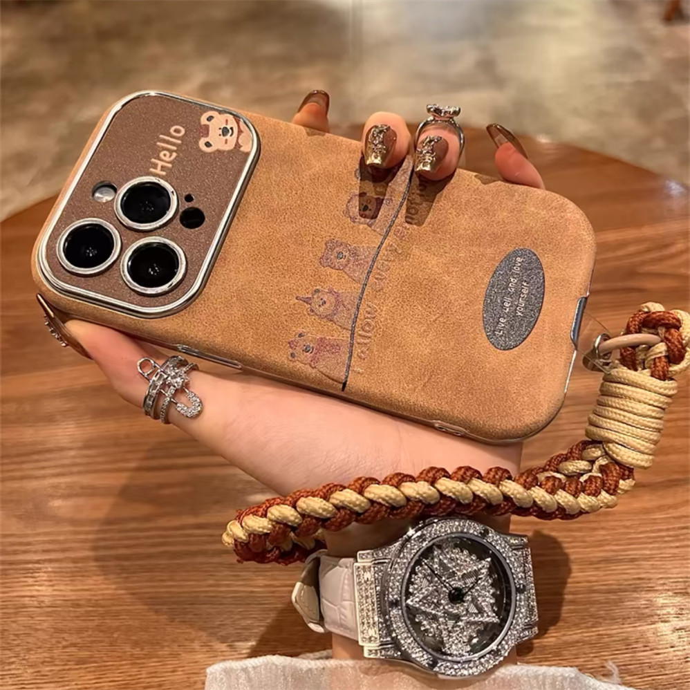 เคสโทรศัพท์มือถือแบบนิ่ม กันกระแทก กันรอยกล้อง ลายหมีน้อยน่ารัก สีน้ําตาล หน้าต่างใหญ่ สําหรับ iPhone15 14 13 12 11 Pro Max