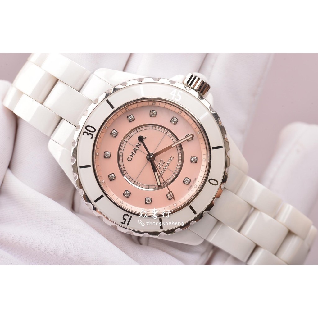 Chanel/j12 นาฬิกาข้อมือเซรามิก สีขาว สีชมพู H5514