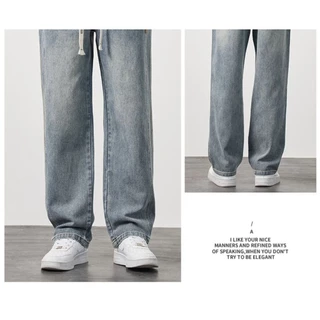 MNO.9 Cargo Jeans E012 กางเกงยีนส์ คาร์โก้ ขายาวชาย เอวยางยืด มีเชือกผูก