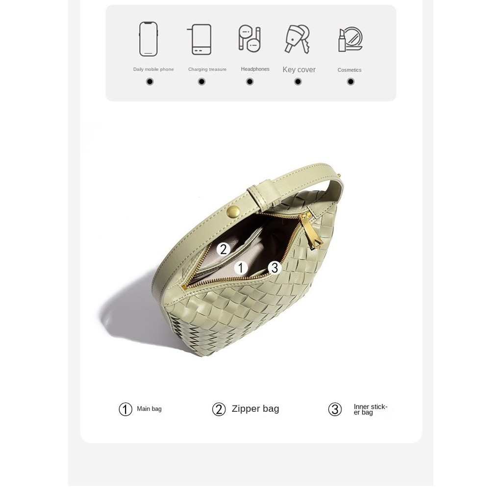 กระเป๋าผ้า PU กระเป๋าถือหนังทอมือ Niche Design แฟชั่นลําลองถือกระเป๋าหญิง All-Match เนื้อสด One-Shoul
