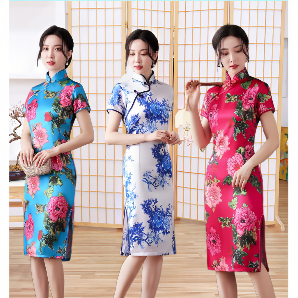 [เรือ 24 ชั่วโมง] Cheongsam ชุดกลางแขนสั้น Plus ขนาด Retro CNY 2025 ชุดจีนแบบดั้งเดิมชุด เรือธง ชุดพิมพ์กระโปรง 气质 กระโปรง กระโปรง 气质 กระโปรง Dsmyz7341