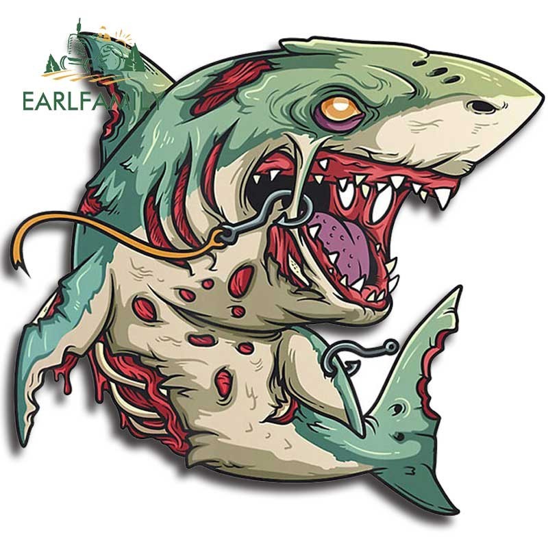 Earlfamily 13 ซม.Zombie Shark สติกเกอร์รถเลือดปลากันน้ํารถจักรยานยนต์ Trunk Windows RV Graffiti Decal บุคลิกภาพแฟชั่นรถประตู Protector