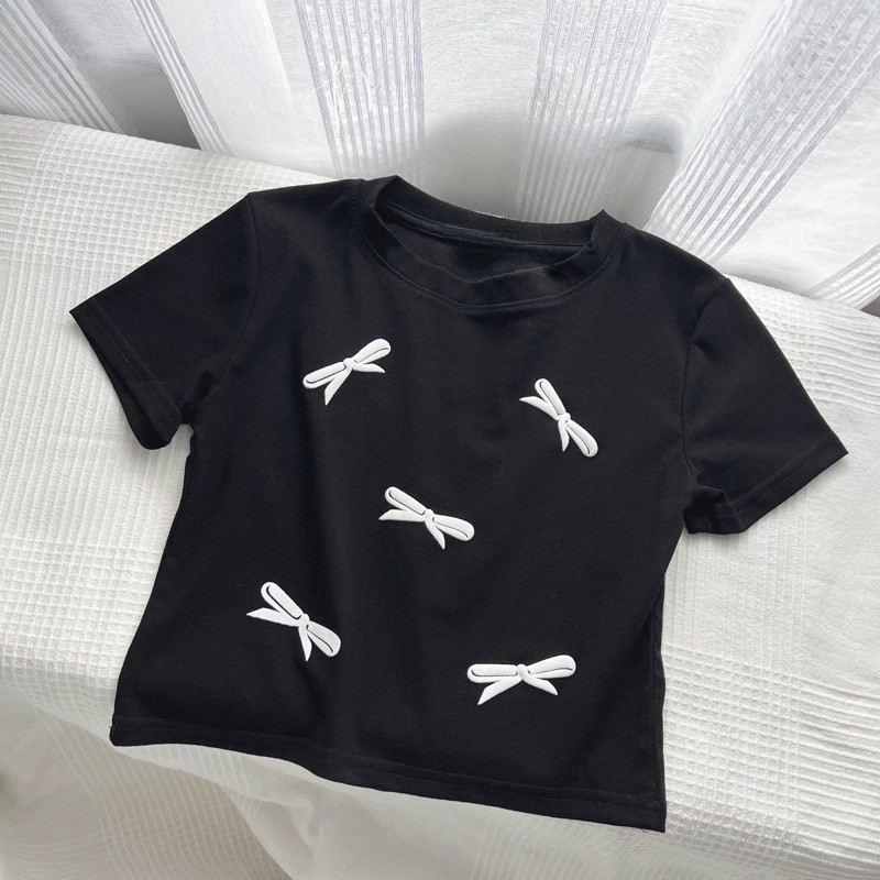 [ส่งจากโรงงาน]ออก24ชั่วโมง OOOK ribbon baby tee เสื้อยืดเบบี้ที คอกลม
