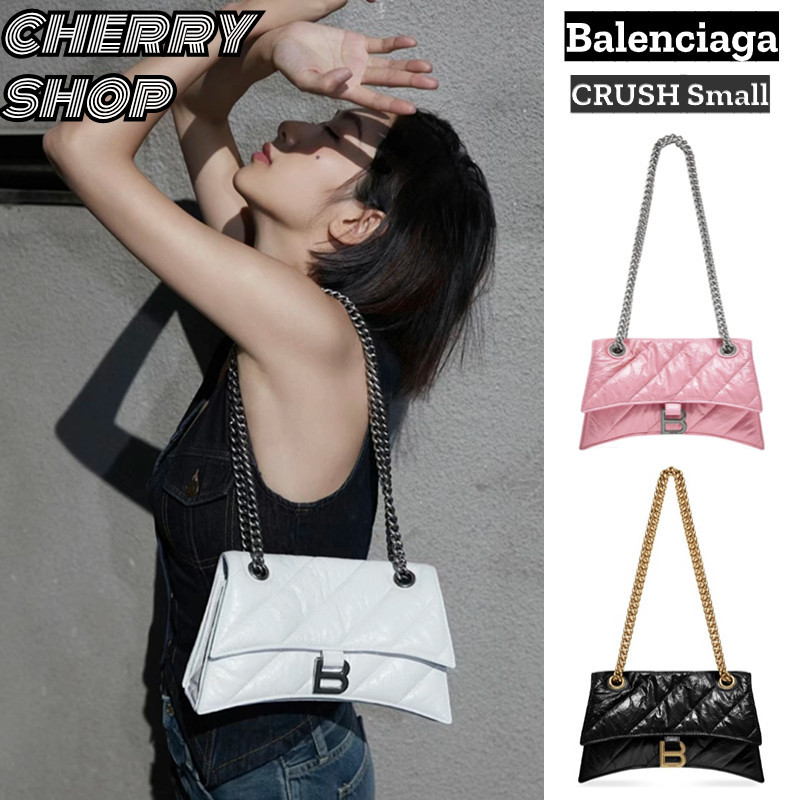 ของใหม่แท้100%บาเลนเซียก้า Balenciaga CRUSH Small Quilted Chain Bagผู้หญิง/กระเป๋าสะพายข้าง