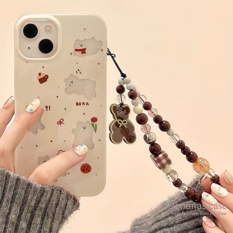 เคสโทรศัพท์มือถือแบบนิ่ม ลายการ์ตูนหมีบราวน์ พร้อมสายคล้อง สําหรับ iPhone 15 14 13 12 11 Pro Max X Xr Xs Max 7 8 Plus SE2020