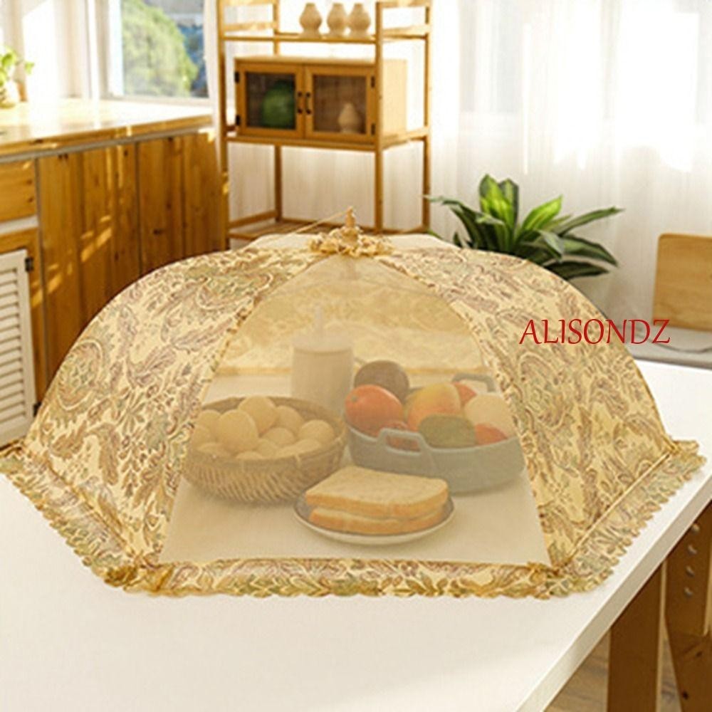 Alisondz ผ้าคลุมอาหาร กันคราบ พับได้ รูปทรงร่ม ลูกไม้ ผ้าคลุมอาหาร ตาข่าย โต๊ะรับประทานอาหาร ฝาอาหาร